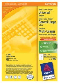 Avery-Zweckform 3483 Universal-Etiketten 105 x 148mm Papier Weiß 400 St. Permanent haftend Tintenst