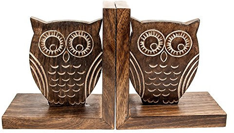 The Fair Trade Store Buchstützen aus Mangoholz, handgeschnitzt, Eulen-Design