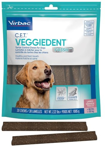 Virbac CET Veggiedent FR3SH Tartar Control Chews for Dogs Large (30 count), Brown, 2.22 Pound (Pack of 1)
