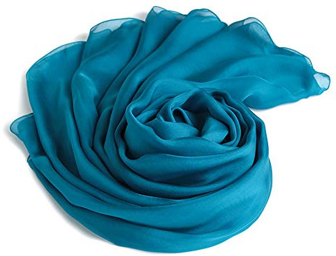 Forever Angel Luxus Damen Georgette Seidentuch 100% Seiden-schals Stola Halstücherr Petrol Maße 78.7X25.6 / 200cmX65cm