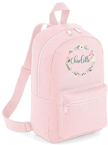 FunkyShirt Flower Circle Custom Name Initial Kids Childrens Lunch Girls School Backpack Bag Girls Rose Cute Rucksack Bags Pretty Toddler Nursery Gym Sack Floral (Light Pink, One Size)