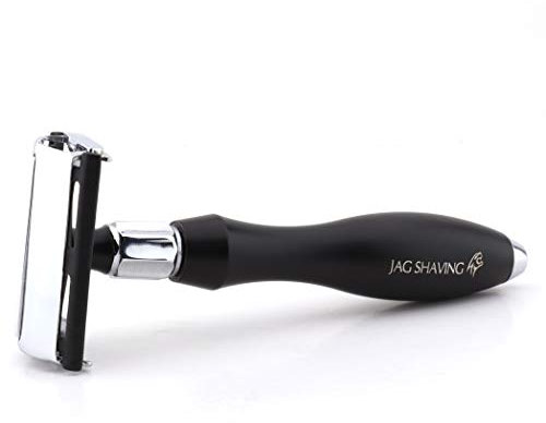 Jag Shaving Rasoir de sécurité pour homme et femme – Double tranchant – Twist to Open – Manche noir mat – Lame unique – Réutilisable – Rasage parfait pour les peaux sensibles