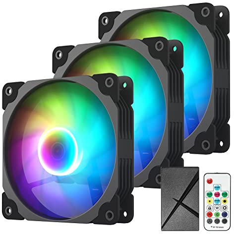 Vetroo 3 Pack 120mm ARGB LED Case Cooling Fan Computer PC Cooler Black Frame High Airflow High-Performance Controller Free with 5V 3pin Motherboard Sync