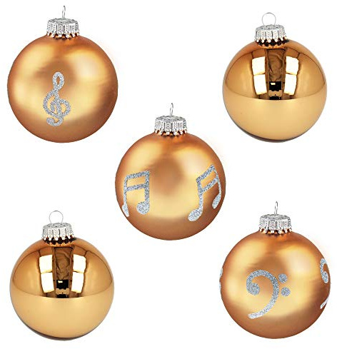 mugesch 5er-Set Weihnachtskugeln Musikmotive Gold - Schönes Geschenk für Musiker