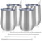 Lifecapido Lot de 4 verres à vin isothermes sans pied en acier inoxydable de 355 ml avec couvercles et pailles, pour café, cocktails, vin, champagne, argenté