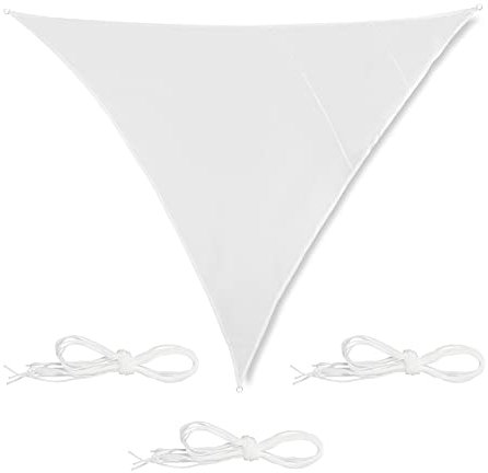 Relaxdays Toldo Vela Triangular, 4 x 4 x 4 m, Hidrorrepelente, Anti-UV, con Cuerdas, Parasol, Sombra Exterior, Blanco