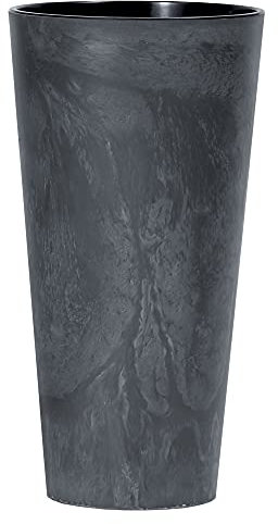 URBNLIVING Macetas grandes y altas con efecto de hormigón para interiores y exteriores, jardín, patio, maceteros (negro, 200 mm)