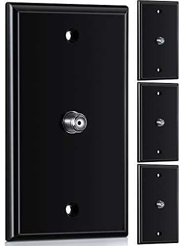 Weewooday 4-Piece 1-Port TV Cable Wall Plates (White & Black), F Connector, Compatible with Modem, Router, CATV Box, Antenna Coax Cable, Size: 4.49 x 2.75 x 0.79 inch