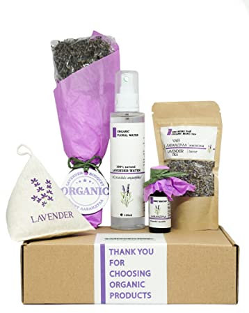 BIO-Lavendel Set, Balkan Herbs - 5-teiliges Geschenkset aus Organischen Produkten: Öl, Wasser, Duftsäckchen, Tee, Bouquet