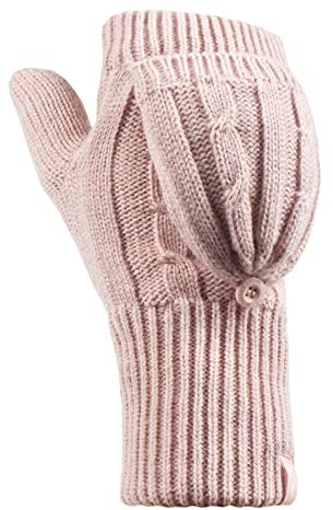 HEAT HOLDERS - Damen Thermo Fingerlose Handschuhe mit Fäustlinge Kappe | Winter Handschuhe mit Plüsch Fleecefutter (Einheitsgröße, Dusky Rosa)