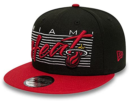New Era 9Fifty NBA Properties Heat Cap Basecap Baseballcap Flat Brim Snapback Miami Herren - mit Schirm Frühling-Sommer Herbst-Winter Frühjahr Sommer Herbst Winter - S/M (54-57 cm) schwarz-rot