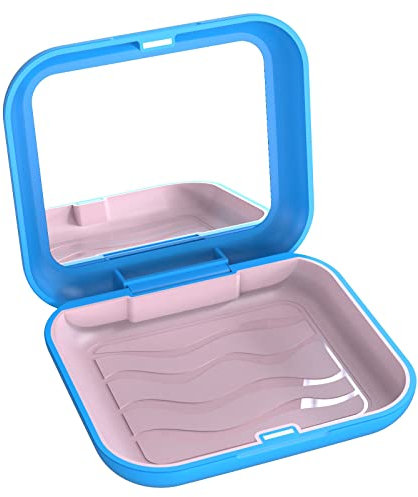 BVN Boite Gouttiere Dentaire, Boite pour Appareil Dentaire avec Miroir, Boite Appareil Dentaire, Conteneur de Retenue, Boîte à Prothèses Partielles, Boîte de Rangement Orthodontique, Bleu