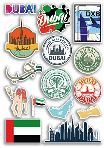 A4 Aufkleberbogen Dubai Vinyl Aufkleber – Vereinigte Arabische Emirate UAE Sehenswürdigkeiten Stadt Strand Flagge Karte Urlaub Koffer Gepäck Scrapbook Kultur Reisen #78872