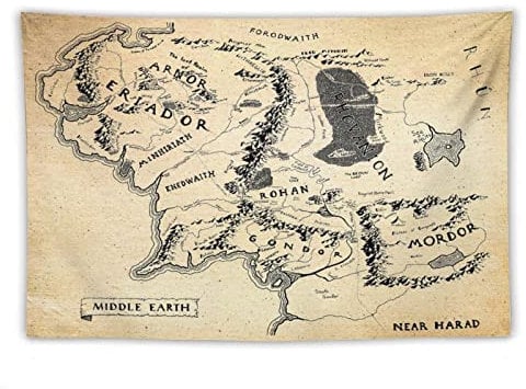 HUIGUANG Herr der Ringe Mittelerde Karte Spielzimmer Bild Druck Polyester Wandbild Kunst Wandteppiche Dekor Modern Home Artworks Geschenkidee 101,6 x 152,4 cm