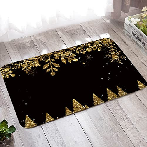 Banemi Wc Teppich, Türmatte Schmal 50X160cm Schwarzes Gold Weihnachtsbaum und Blätter für Wohnzimmer Schlafzimmer
