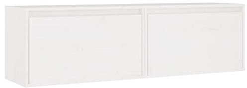 vidaXL Wall Cabinets - Solid Pinewood Floating Cabinets in White - Wall Mountable - Ideal for Living Room or Bedroom - 60x30x35 cm - Pack of 2'