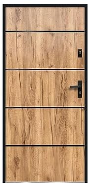 Vente-unique-Puerta de entrada de acero y inox Alt. 207 x Ancho 100 cm efecto roble - abre a la izquierda - NAXARA