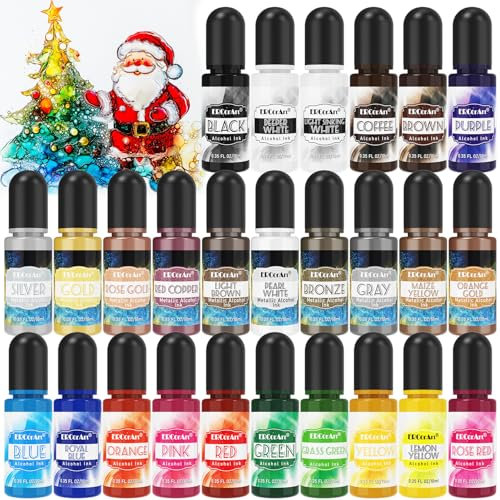 Alcohol Ink Set - ERCorArt 26 Vibrant & Concentrated Colours, Alcohol Inks for Resin, Art Painting, Resin Petri Dish Making, Tumbler Making - 10 ml/Bottle
