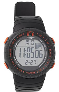 Leandro Lido Unisex Sport Uhr - Digitales 12-Bit-Display mit Stoppuhr, Alarm und Stundensignal-Funktion - Wasserdicht bis 3 ATM - Geeignet für Sport und Freizeit (Vescia - Schwarz/Orange)
