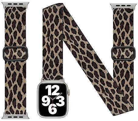 Nylon Cinturini Compatibile con Cinturino Apple Watch 49mm,caviglia/braccio per donne e uomini,Elastico Regolabile Per iWatch Series 9 8 7 6 5 4 3 2 1 (38mm/40mm/41mm, Leopard cavigliera+bracciale)