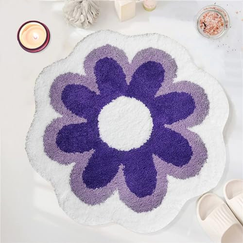 YRXRUS Badematte mit Blumenmuster, violett, Schönheits-Badematte, ultraweicher Mikrofaser-Badteppich, maschinenwaschbar, Blumen-Badezimmermatte, Dusch-Badewannenmatte, Geschenk, niedliche