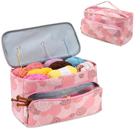 Häkeltasche, Garn Lagerung Veranstalter Tangle Free mit 3 Ösen, Stricken Projekt Tasche und Totes Veranstalter große Handwerk liefert Tasche(Pink)