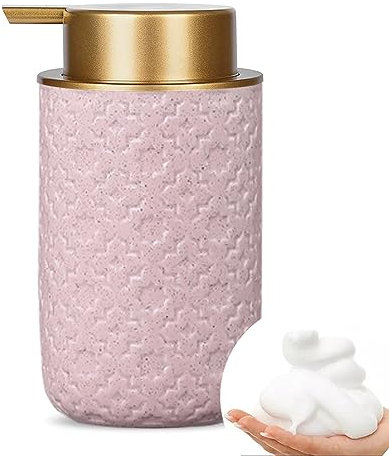 Foaming Soap Dispenser With Gold Pump - 12 Oz Ceramic Refillable for Kitchen, Bathroom, Sanitizer, Shower Gel, Hand Wash (Pink)