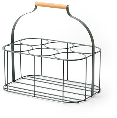 simpa Colour Wire Metal Wine Beer Milk Beverage 6 Bottle Carrier Holder Caddy with Handle - Matt Green