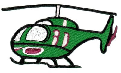 Hubschrauber Grün Helicopter Heli Aufnäher zum aufbügeln oder aufnähen Bügelbild Aufbügler für Kleidung gestickter Bügelpatch Applikation Patch Größe 9,4 x 5,0 cm