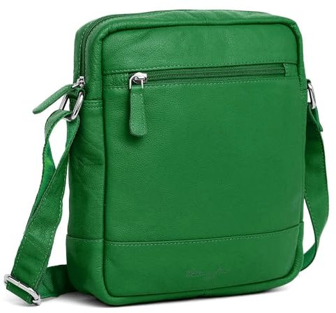 Hudson & James Designer-Umhängetasche aus echtem Leder für Damen, für den Alltag, Crossover, Cross-Body, Arbeit, iPad, Schultertasche, grün, M