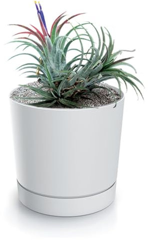magubo Blumentopf mit Untersetzer, Übertöpfe für Zimmerpflanzen, Pflanzkübel, Übertopf Kompakt, 15 cm Durchmesser, Elegantes Design für Innen- und Außenbereich (Weiß, 150)