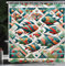 Ambesonne Fish Shower Curtain, Classic Mosaic Tile Look Marine Motif with Bubble Dots Mid Century Geometric, Cloth Fabric Bathroom Decor Set with Hooks, 69 W x 70 L, Teal Green Vermilion