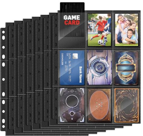 AOBOPLE 50 Stück Sammelkarten Hüllen, 900 Pockets Transparent Sammelhüllen, Photocard Sleeves, Sammelkartenzubehör für Sammeln aller Arten von Karten, Doppelseitiges, Polypropylen (PP), Schwarz