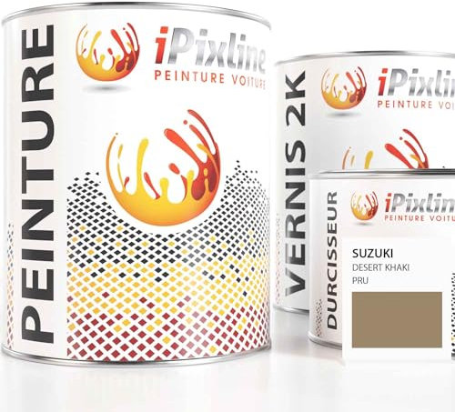 ipixline Kit Retouche Peinture Carénage Moto - Pot Peinture 1000 ml, Vernis 2k 670 ml, Durcisseur 330 ml - Compatible avec Suzuki - Desert Khaki PRU