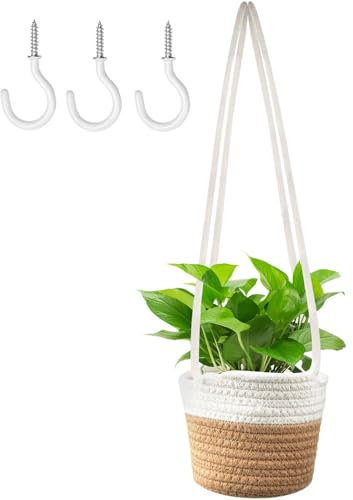 TANCUDER Cestino da Fiori Sospeso Appendiabiti per Piante Fioriera Sospesa da Balcone Vasi Fiori Appesi Fioriera Sospesa da Esterno e Interno Vaso da Piante Sospeso con Lunga Corda per Giardini, Case