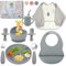 HappyDoo | Set Pappa Svezzamento |11 Pezzi | Piatto Svezzamento con Ventosa | Citola | 2 Bavaglini | Bicchiere |Set Pappa senza BPA | In Confezione Regalo | Set Pappa | Set Svezzamento Prima Pappa