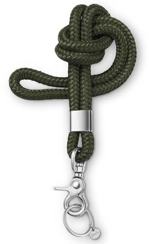 Dinalu Neck Lanyard silber, Halskette-Schlüssel-Band, Schlüssel-Anhänger lang, Umhängeband mit Ring und Karabiner für Schlüssel, Schlüsselkette oliv