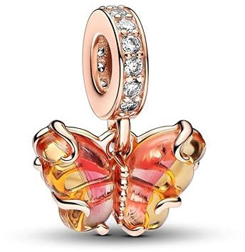 TCZNAF Pink & Yellow Murano Glass Schmetterling Charms Bead -Anhänger für Europäische Armbänder und Halsketten für Damen