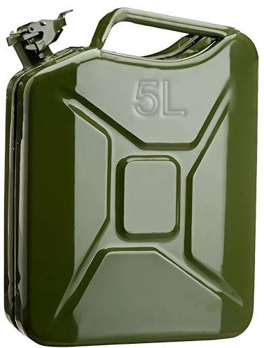 ESTO Tanica Benzina in Metallo Verde Militare Capacità 5L, 10L, 20L Con o Senza Beccuccio, Chiusura di Sicurezza, Antiruggine Certificata UN Trasporto Merci Pericolose 5 LITRI/SENZA BECCUCCIO