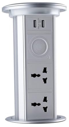 Manual Pull-Out Pop-Up Socket, Conference Desk Hidden Multifunctional Table Socket with Wireless Charging + Bluetooth Speaker,Silver