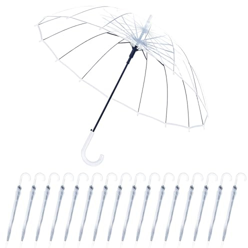 Kvittra Transparente Hochzeitsschirme, transparent, automatisches Öffnen, wasserdicht, großer Schirm mit weißem J-Hakengriff für Hochzeit, Braut, Bräutigam, Fotografie, Golf, Outdoor, 16 Stück