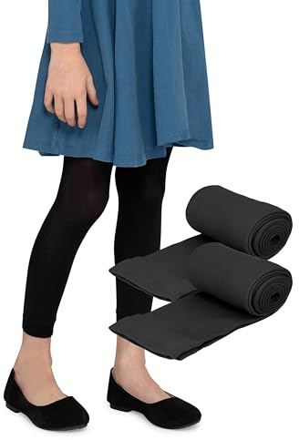LORES Leggings per Bambine Lunghezza 7/8 alla Moda Senza Piedi Eleganti Pantaloni per Bambini Sport Balletto Yoga Ginnastica Gonna Vestito Alice, Confezione da 2 Nero 134/140 cm (9/10 Anni)