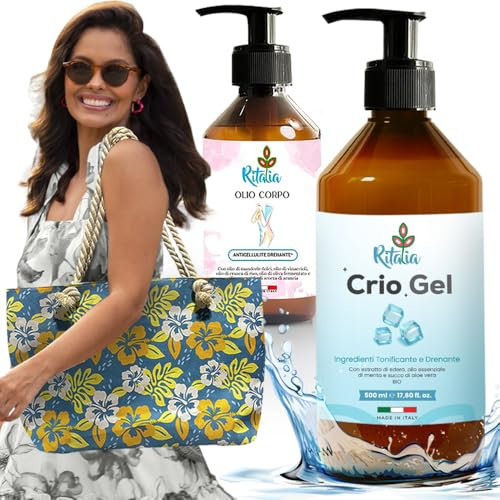 Ritalia® CREME JAMBES LOURDES CIRCULATION et HUILE ANTI CELLULITE PUISSANTE BIO CADEAU sac de plage XXL, améliore la circulation, varices varicosités jambes et pieds gonflés huile de massage