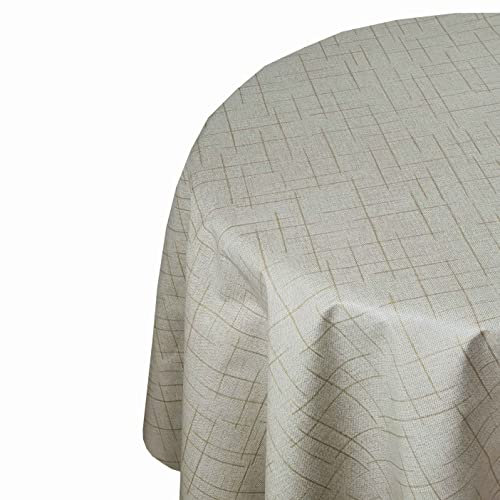 Wachstuch Wachstischdecke Tischdecke Gartentischdecke Landhaus beige Rund 120 cm abwaschbar gefaltet