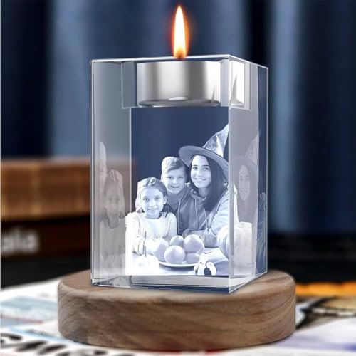 Personalized 3D Photo Glass Candle Holder, Custom Engraved Crystal Candelabra With Your Text/Picture, Candlestick Decor For Wedding, Anniversary, Birthday, Home Decoration(8CM)