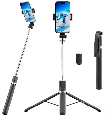 170CM Handy Stativ für Smartphone,Selfie Stick Bluetooth,Erweiterbar 3 in 1 Selfie Stick Stativ aus Aluminium mit Kabelloser Fernbedienung um 360° Drehbar,Phone Tripod mit IOS/Android