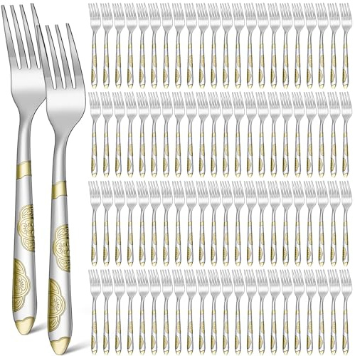 Syhood Lot de 100 fourchettes de table en acier inoxydable de 18 cm - Texture dorée - Pour la maison, le restaurant, l'argenterie, les ustensiles de cuisine