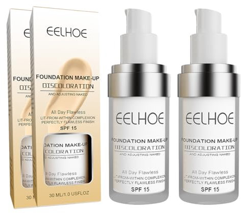 Farbwechselnde Foundation, Warm Skin Tone Foundation Feuchtigkeitsspendende Basis-Concealer ,SPF 15 Sonnenschutz Ganzen Tag Einwandfrei, Leichtgewicht (2 Stück)