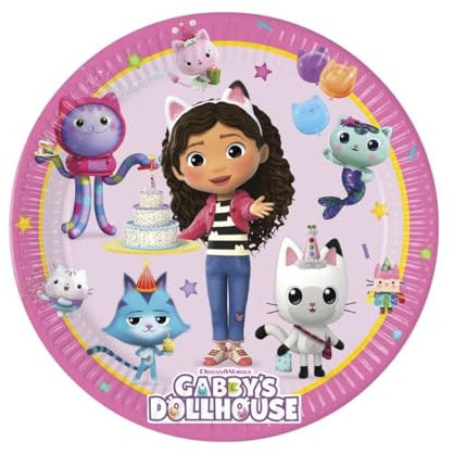 CAPRILO Lote de 24 Platos Juveniles Decorativos de Cartón 18 cm LA CASA DE MUÑECAS DE GABY Vajillas. Detalles para Fiestas de Halloween, Cumpleaños, Bodas, Bautizos y Comuniones. AB