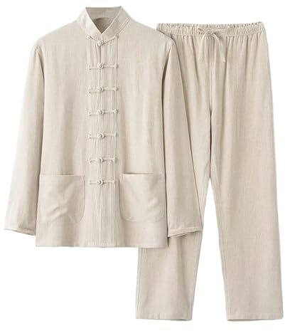 Chemise en lin pour homme Style chinois Tenue en lin Chemises + Pantalon en lin 2 pièces Kungfu Tenue Hommes Tai Chi Vêtements Respirant Costume Kungfu Coupe droite